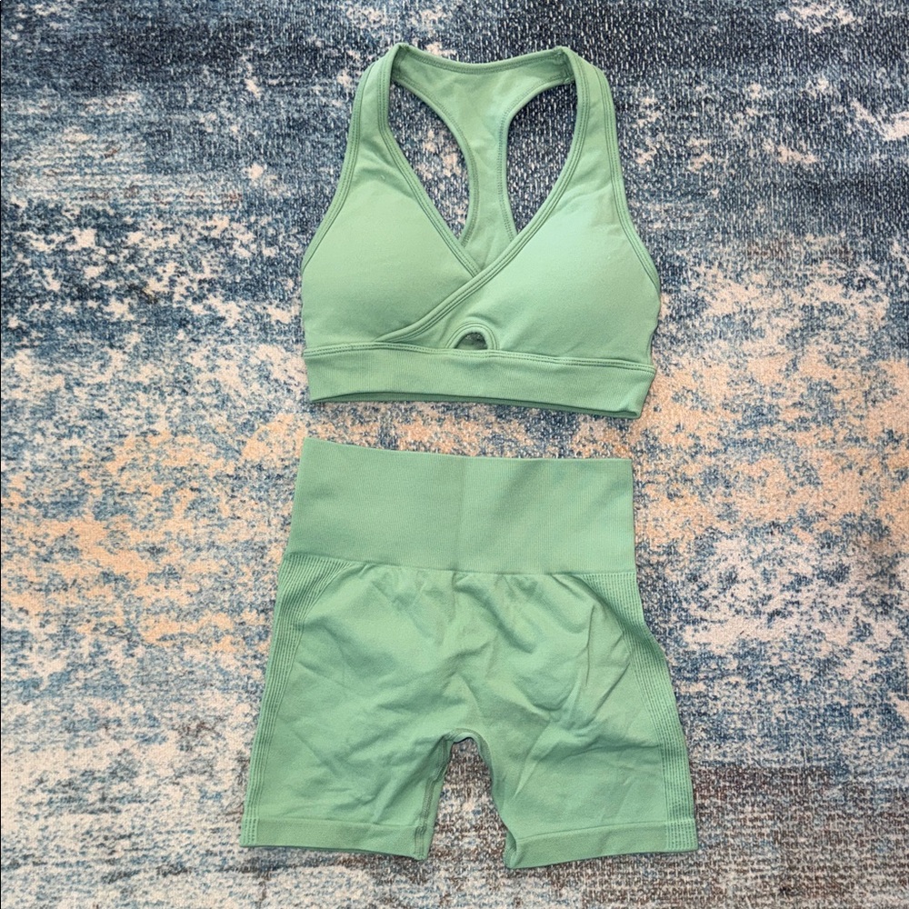 Mint Green Sports Bra and Shorts Set